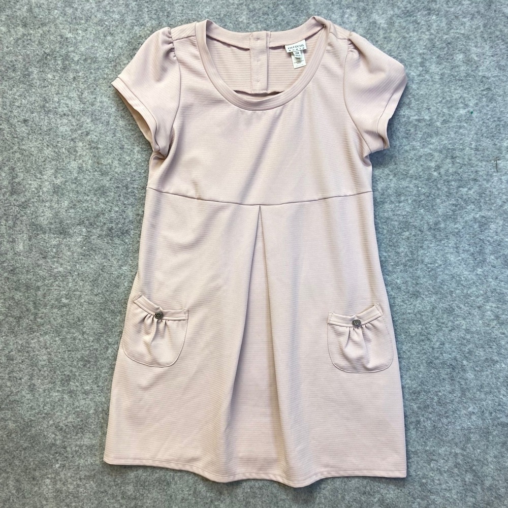 En Focus Women‎ Shift Dress Women 14W Pink Ribbed Knit Puff Sleeve Pockets